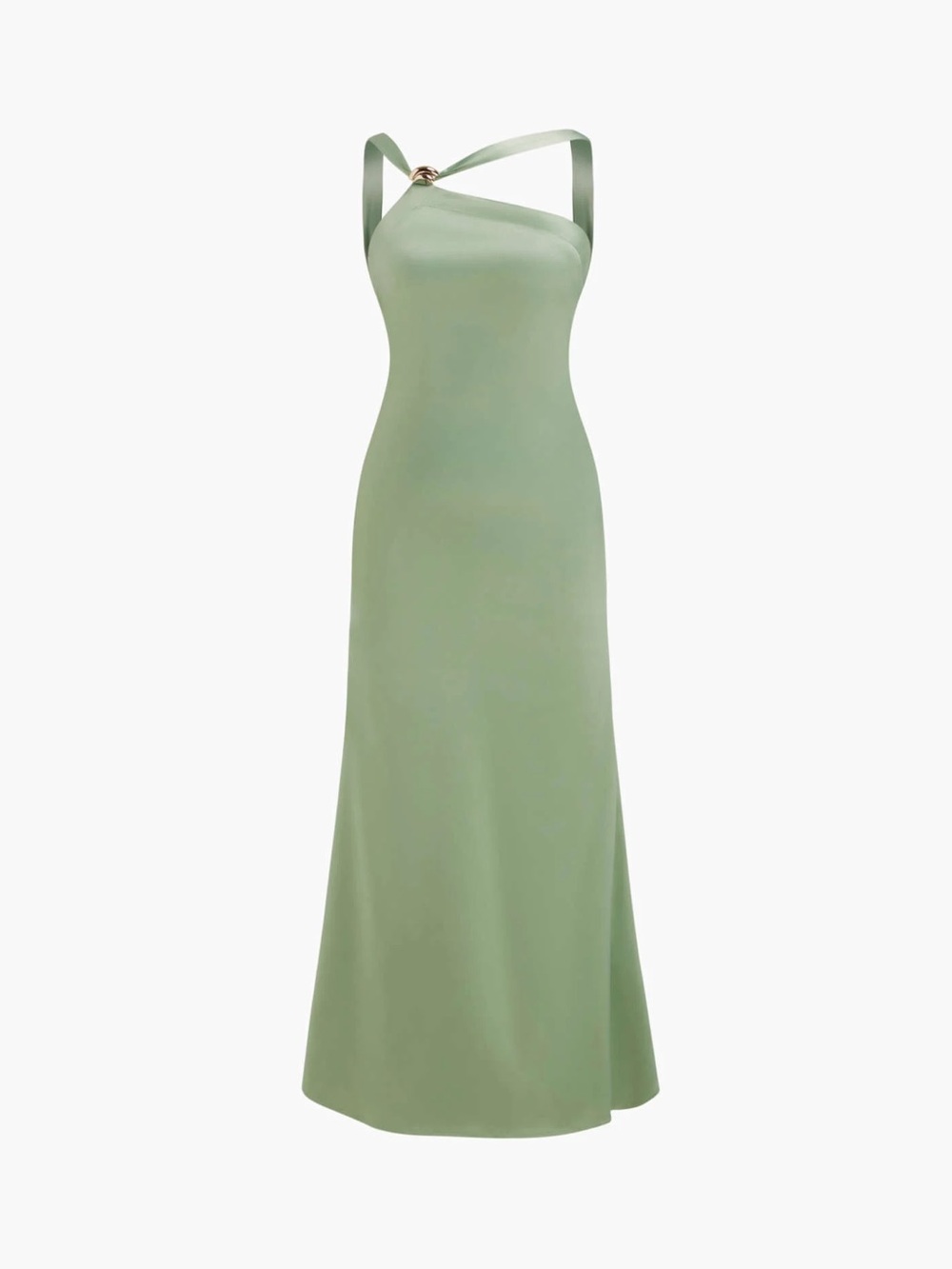 Cider One-Shoulder Slip Dress in Soft Sage Green